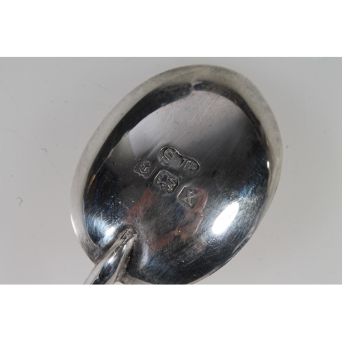 13 - Set of six Geo. V silver and enamel teaspoons, with thistle terminals leading to hammered bowls, Ber... 