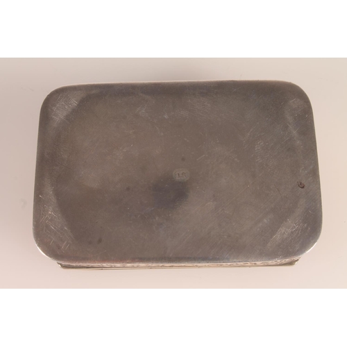 14 - Victorian silver table snuff box, the cover repousse decorated with woodland scene, the edges with s... 