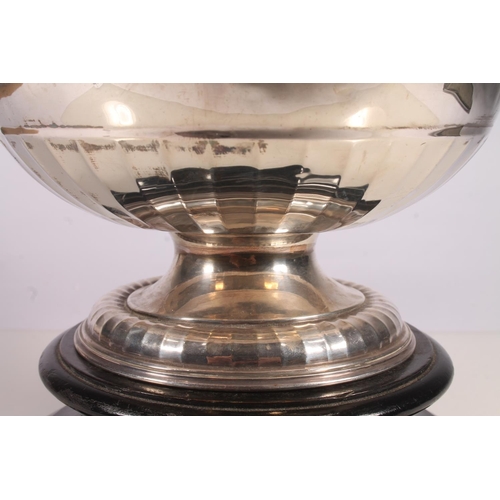 17 - Geo. V silver punch bowl, with gadrooned and cast spray border, half lobed body with conforming circ... 