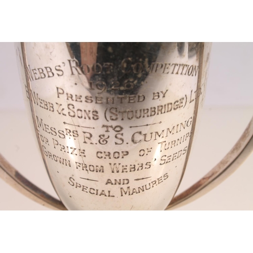 18 - Geo. V silver trophy, of typical two handled form, the body engraved, 'Webbs Root Competition 1926, ... 