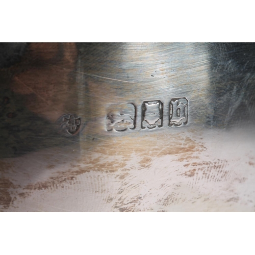 21 - Geo. V silver rose bowl, of plain form on round foot, with ebonised pedestal base, makers rubbed, Lo... 