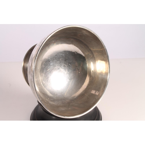 21 - Geo. V silver rose bowl, of plain form on round foot, with ebonised pedestal base, makers rubbed, Lo... 