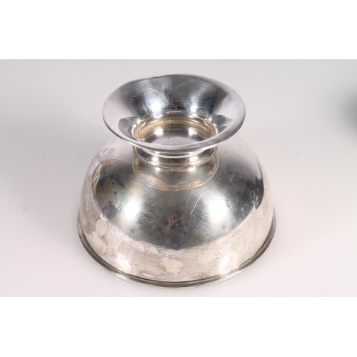 21 - Geo. V silver rose bowl, of plain form on round foot, with ebonised pedestal base, makers rubbed, Lo... 