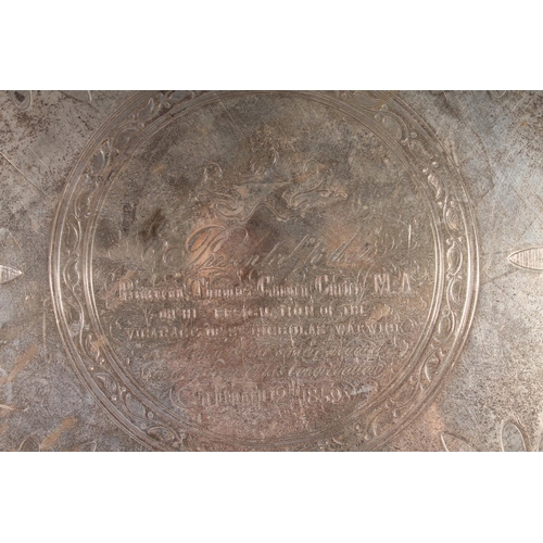 30 - Victorian silver tray of large proportions, the round tray with cast rope twist border around a spra... 