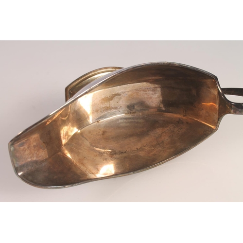 33 - Geo. V Art Deco silver sauce boat, of typical symmetrical form with looped handle and stepped base, ... 