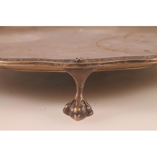 34 - Geo. VI silver salver, the pie crust border with moulded Nordic serpent knotwork, on four ball and c... 