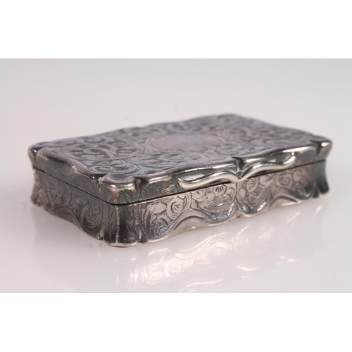 4 - Victorian silver snuff box. with shaped edges and scrolling acanthus engraved body, opening to revea... 