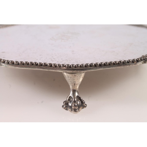 45 - Geo. III silver tray or salver, with beaded edged border with ball and claw supports, 20cm, John Cro... 