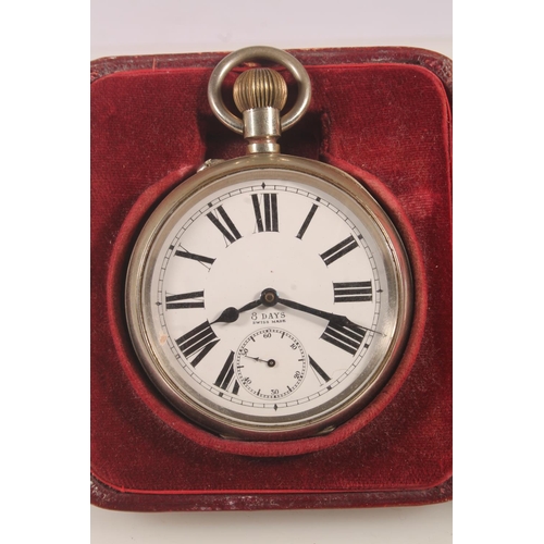 50 - Silver fronted easel desk clock case, William Comyns, London, 1904, with goliath pocket watch having... 