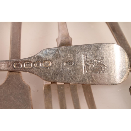 53 - Seven silver forks, all marked with crests, makers include Elizabeth Eaton, George Aldwinckle, Charl... 