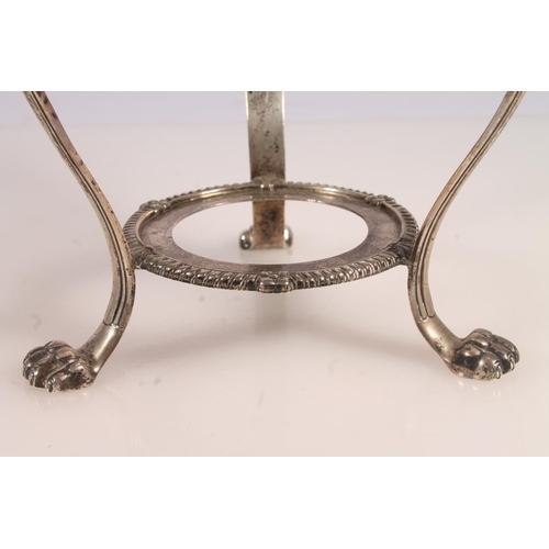 58 - Victorian silver pedestal stand, with gadrooned borer tapering to conforming undertier on three lion... 