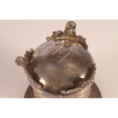 60 - Turkish silver vase, early 20th century, the cast flared rim tapering to a foliate central belt, rai... 