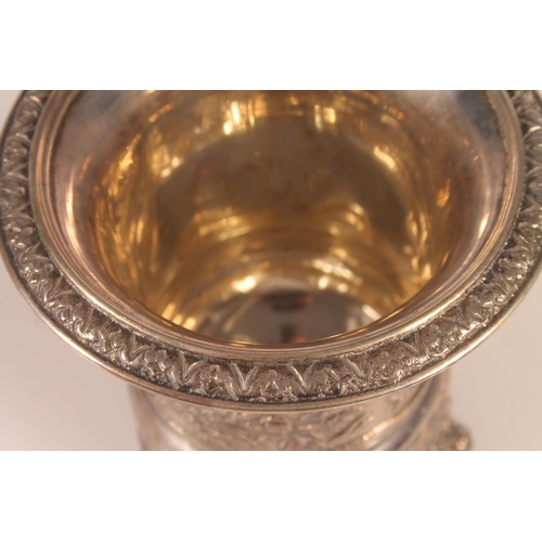 60 - Turkish silver vase, early 20th century, the cast flared rim tapering to a foliate central belt, rai... 