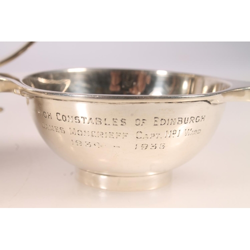 8 - Victorian silver porringer, the shaped body engraved with personalisation, with S-scroll handles, Gi... 
