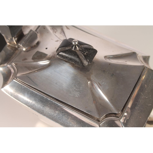 9 - Victorian silver three piece bachelors tea set, the teapot with ebonised angular handle and shaped t... 