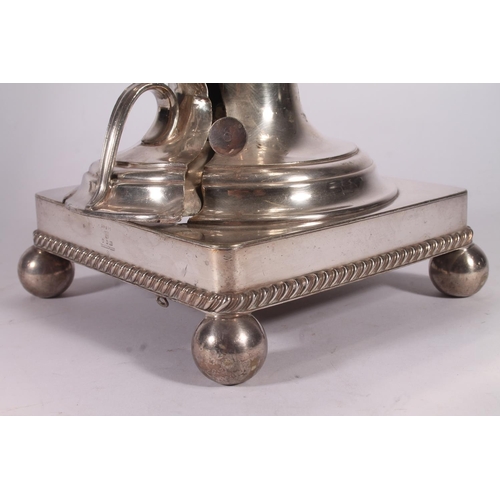 24 - Elkington and Co. silver plated samovar, late 19th century, the urn finial over a domed and embossed... 