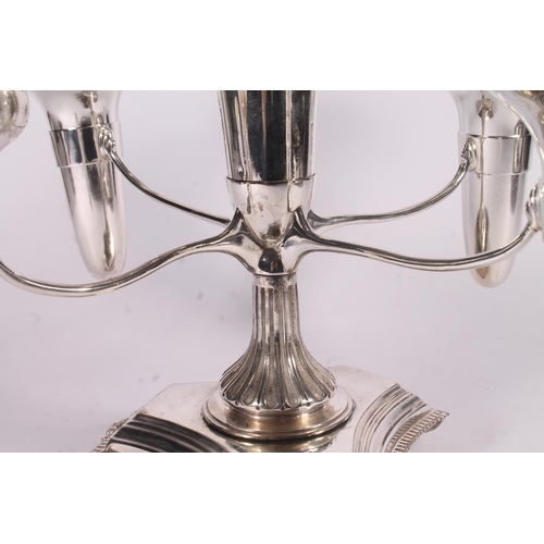 25 - Silver plated centrepiece epergne, late 19th century, of four branches holding tapered trumpet form ... 