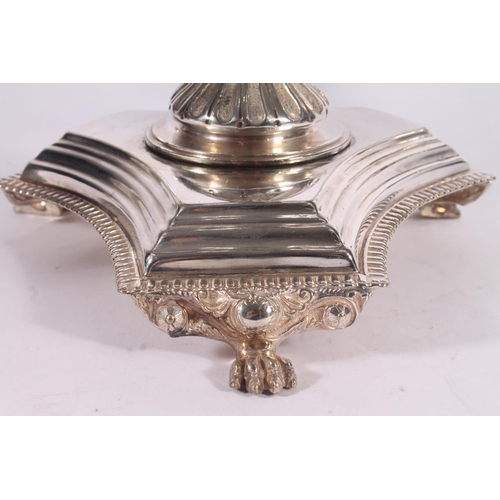 25 - Silver plated centrepiece epergne, late 19th century, of four branches holding tapered trumpet form ... 