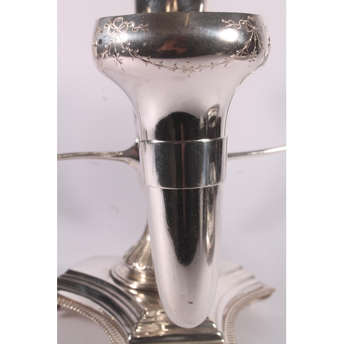 25 - Silver plated centrepiece epergne, late 19th century, of four branches holding tapered trumpet form ... 