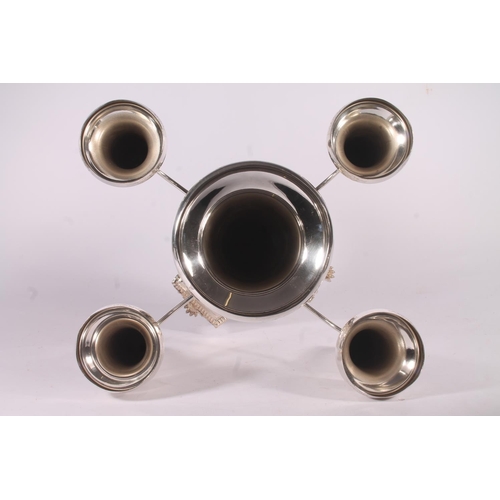 25 - Silver plated centrepiece epergne, late 19th century, of four branches holding tapered trumpet form ... 