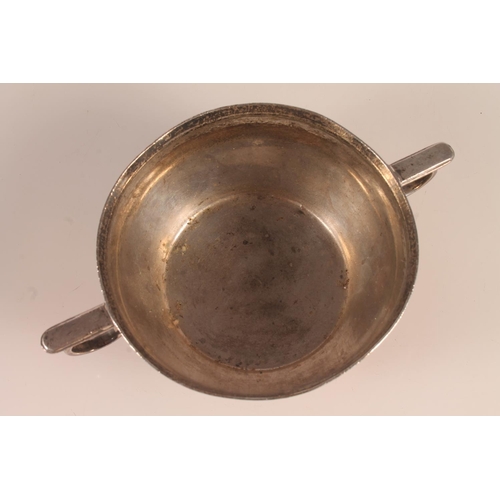 39 - Victorian Sterling silver twin handled porringer or quaich, the plain body flanked by loop handles, ... 