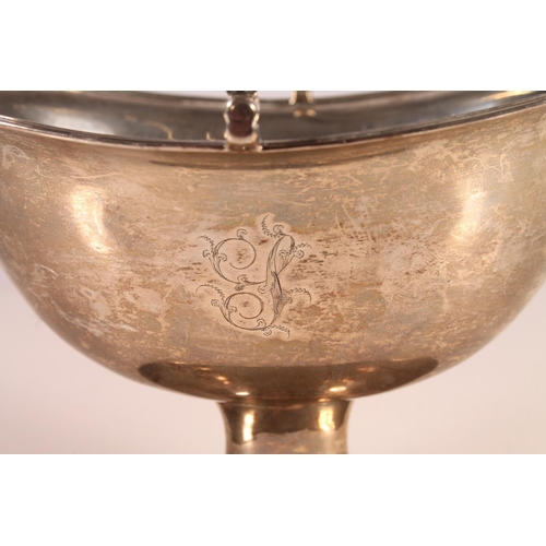 40 - Geo III sterling silver swing handled basket of plain oval form, raised on pedestal style base,&nbsp... 