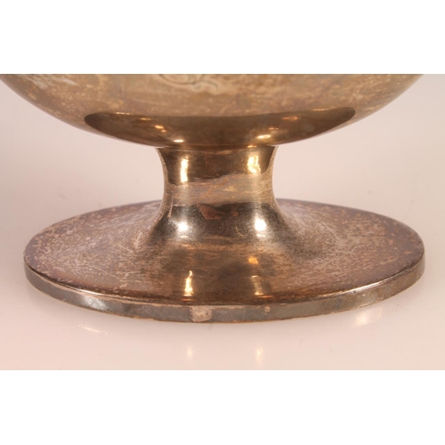 40 - Geo III sterling silver swing handled basket of plain oval form, raised on pedestal style base,&nbsp... 