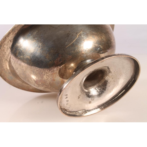 40 - Geo III sterling silver swing handled basket of plain oval form, raised on pedestal style base,&nbsp... 