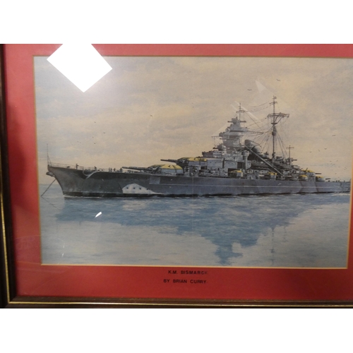 30 - Five prints of naval ships, all titled, framed and glazed.
