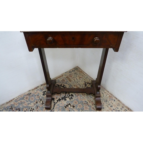 418 - Victorian mahogany writing desk with ratchet pull-up top and single drawer.