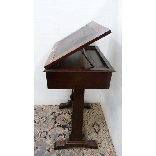 418 - Victorian mahogany writing desk with ratchet pull-up top and single drawer.