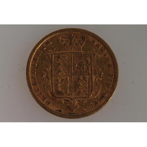 1677 - UNITED KINGDOM Queen Victoria (1837-1901) gold half sovereign 1883, young bun head, shield reverse, ... 