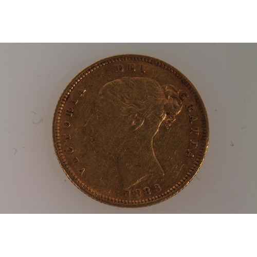 1677 - UNITED KINGDOM Queen Victoria (1837-1901) gold half sovereign 1883, young bun head, shield reverse, ... 