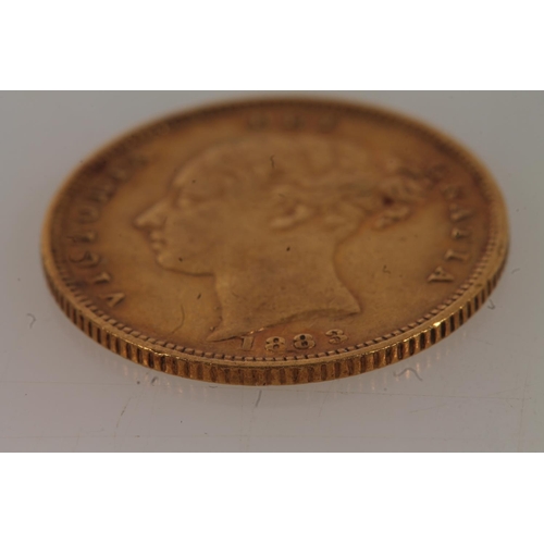 1677 - UNITED KINGDOM Queen Victoria (1837-1901) gold half sovereign 1883, young bun head, shield reverse, ... 