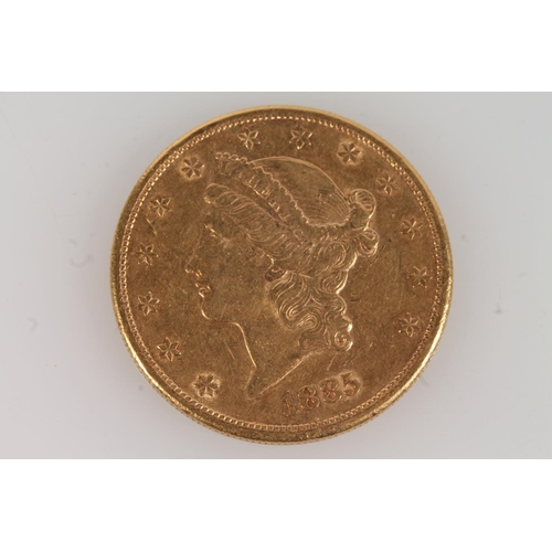 1682 - UNITED STATES OF AMERICA USA gold twenty dollar $20 double eagle coin 1885 S, San Francisco Mint, mi... 