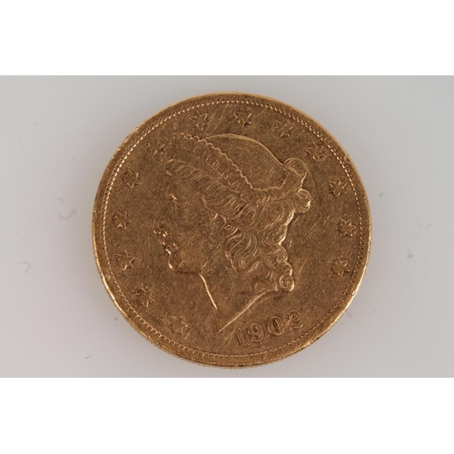 1683 - UNITED STATES OF AMERICA USA gold twenty dollar $20 double eagle coin 1902 S, San Francisco Mint, mi... 