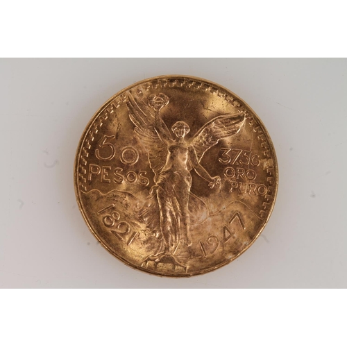 1685 - MEXICO gold fifty pesos coin 1947, probably a restrike from the period 1949-1972 in which near 4mill... 