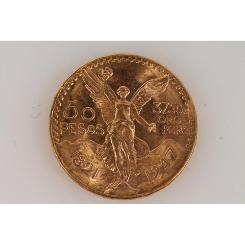 1686 - MEXICO gold fifty pesos coin 1947, probably a restrike from the period 1949-1972 in which near 4mill... 