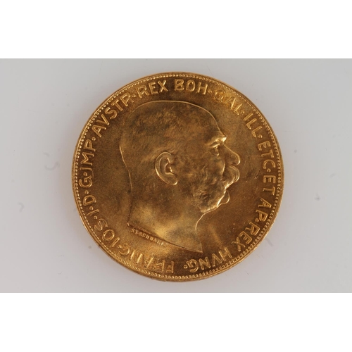 1687 - AUSTRIA Franz Josef (1848-1916) gold 100 corona coin 1915, probably a restrike, [900grade gold, 37mm... 