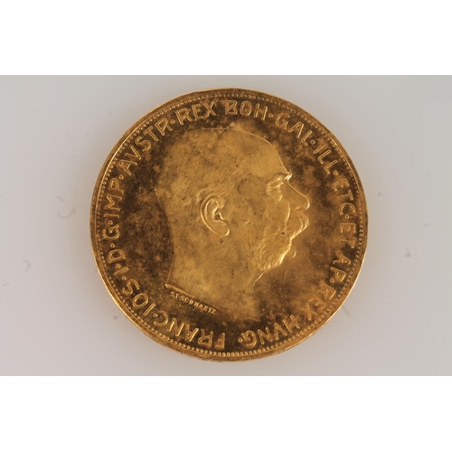 1688 - AUSTRIA Franz Josef (1848-1916) gold 100 corona coin 1915, probably a restrike, [900grade gold, 37mm... 