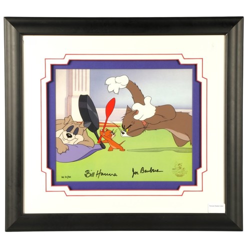 Tom and Jerry 'Quiet Please' animation cel art, Hors Commerce 21/30, signed by William Hanna and Joseph Barbera with seal of authenticity No.14067, with certificate of authenticity to reverse