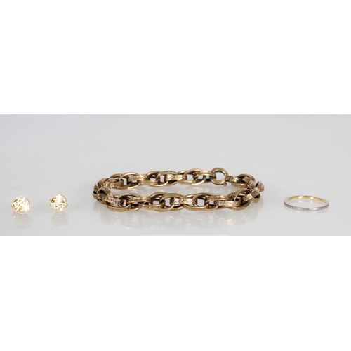169 - Victorian 9ct yellow gold double foliate link bracelet, 20cm long, 14.2g, an 18ct gold wedding band,... 