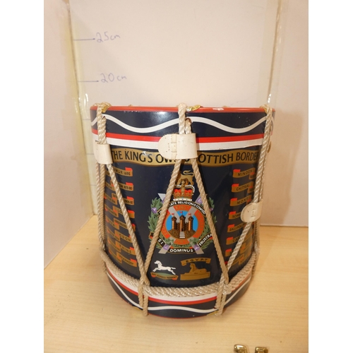 13 - Group of curios to include an Irish shillelagh, small drum marked for the King's Own Scottish Border... 