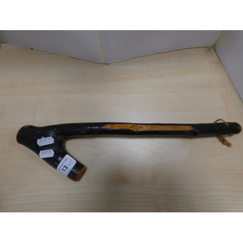 13 - Group of curios to include an Irish shillelagh, small drum marked for the King's Own Scottish Border... 