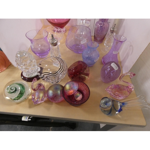 25 - Group of Caithness art glass to include tinted glass bowls, spill vases and paperweights, glass anim... 