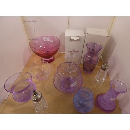 25 - Group of Caithness art glass to include tinted glass bowls, spill vases and paperweights, glass anim... 