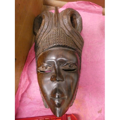 49 - Collectables to include ceiling light attachments, wooden percussion instruments, drum, African wall... 