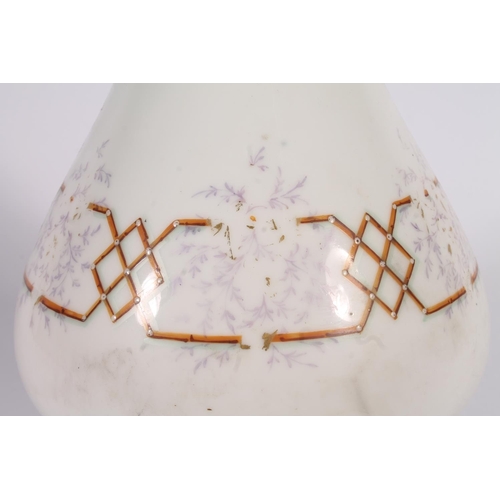 16 - Late Victorian painted glass oil lamp, 68cm high.