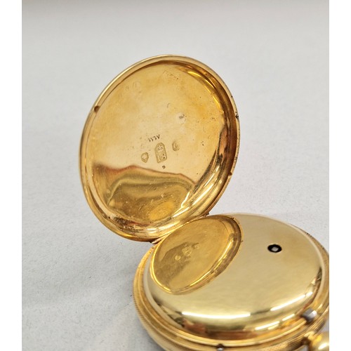 92 - Gents 18ct gold open face pocket watch, white enamel dial with Roman numerals and subsidiary dial, t... 