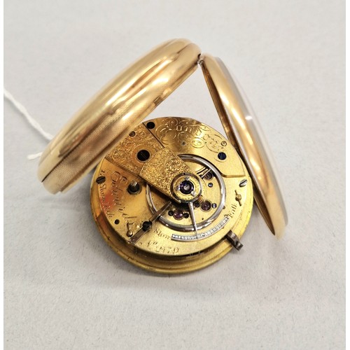 92 - Gents 18ct gold open face pocket watch, white enamel dial with Roman numerals and subsidiary dial, t... 